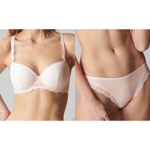 Simone Perele Candide Padded Demi Bra And Bikini Panties Set Sakura Pink 32D M